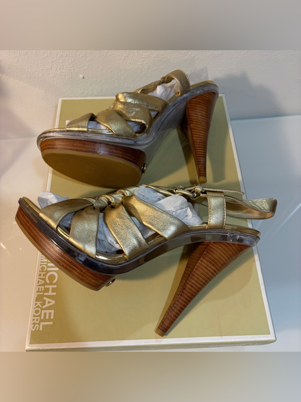 Michael Kors Lillie Platform Heels - 10 - Metallic Gold Leather